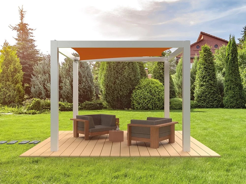 Pergola à voile d'ombrage - Terrasse modulable et cuisine extérieure | Guigan Design