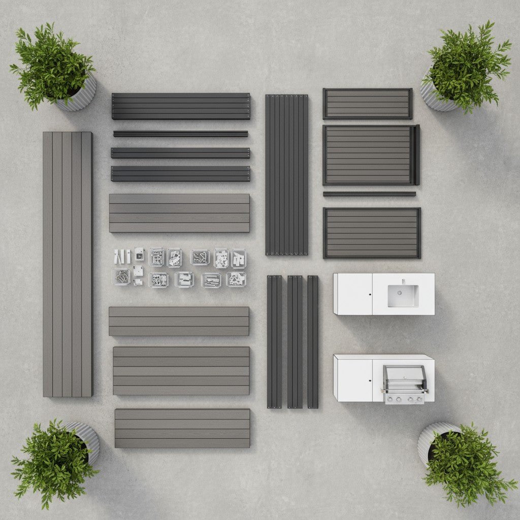 Terrasse en kit 3 en 1 modèle Premium aluminium & cuisine intégrée - Terrasse modulable et cuisine extérieure | Guigan Design